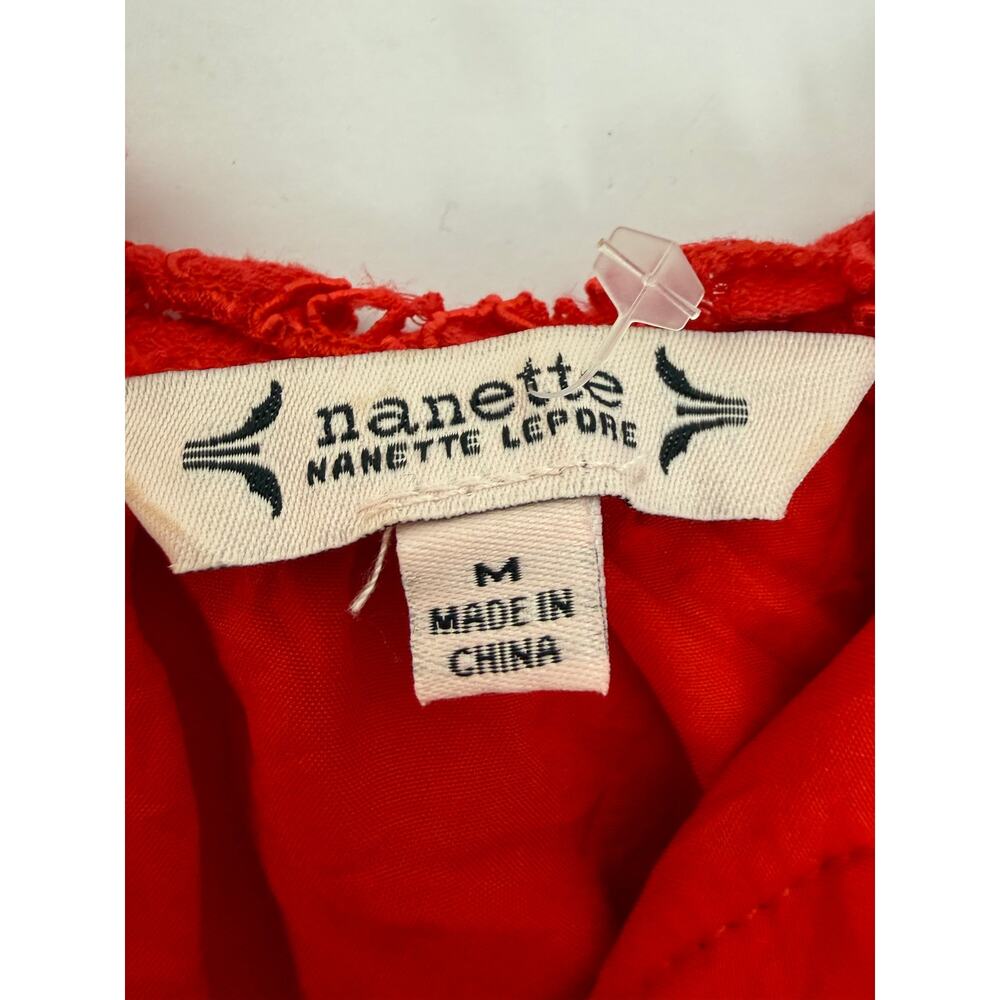 Nanette Lepore Red Lace Flutter Sleeve Top V-Neck Lined Size M - Picture 2 of 7